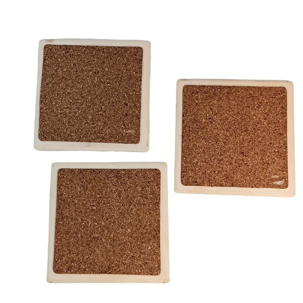 Coasters Rooster Topiary Cottagecore Farmhouse Cork Back Set Of Three Square